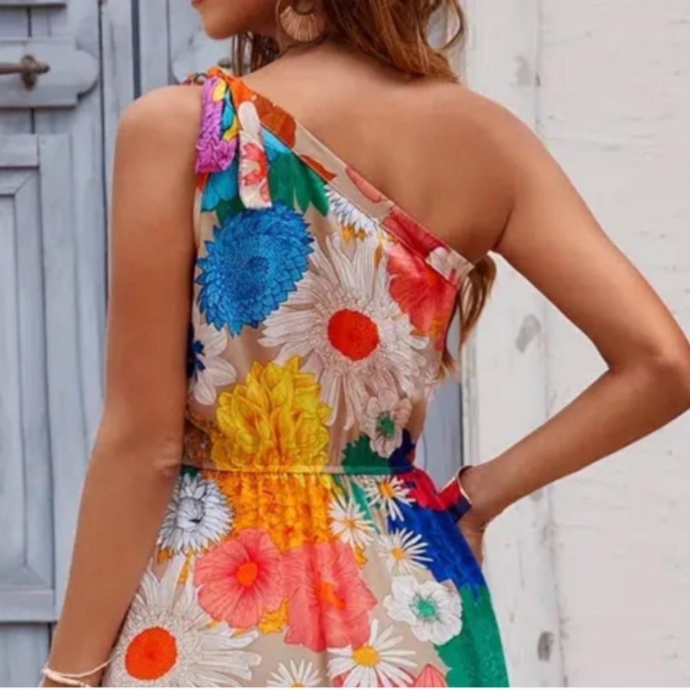 SHEIN VACAY One Shoulder Floral Maxi Dress - Multicolor - Picture 5 of 7